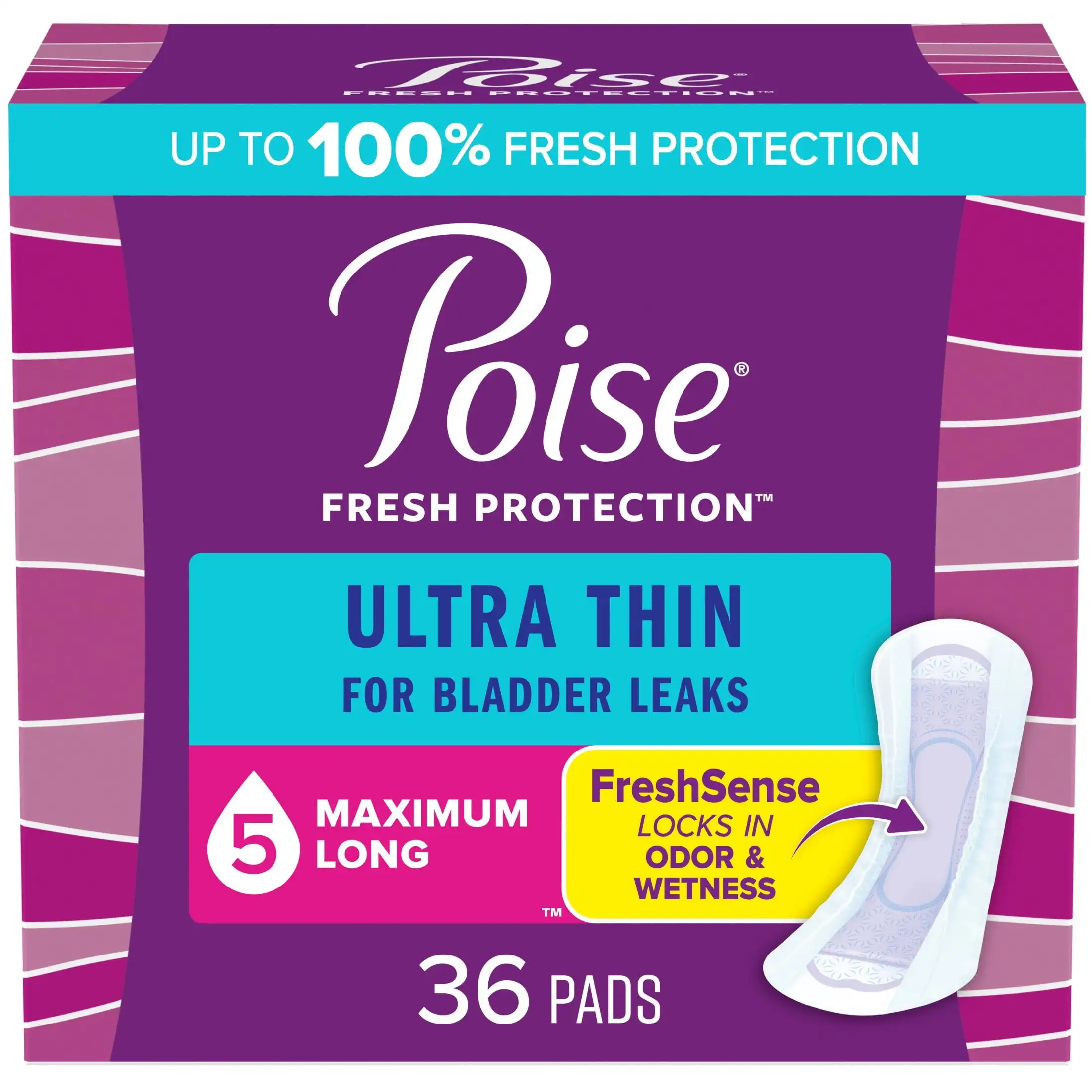 

Ultra Thin Incontinence Pads,5 Drop Maximum Absorbency, Long Length, 36 Count