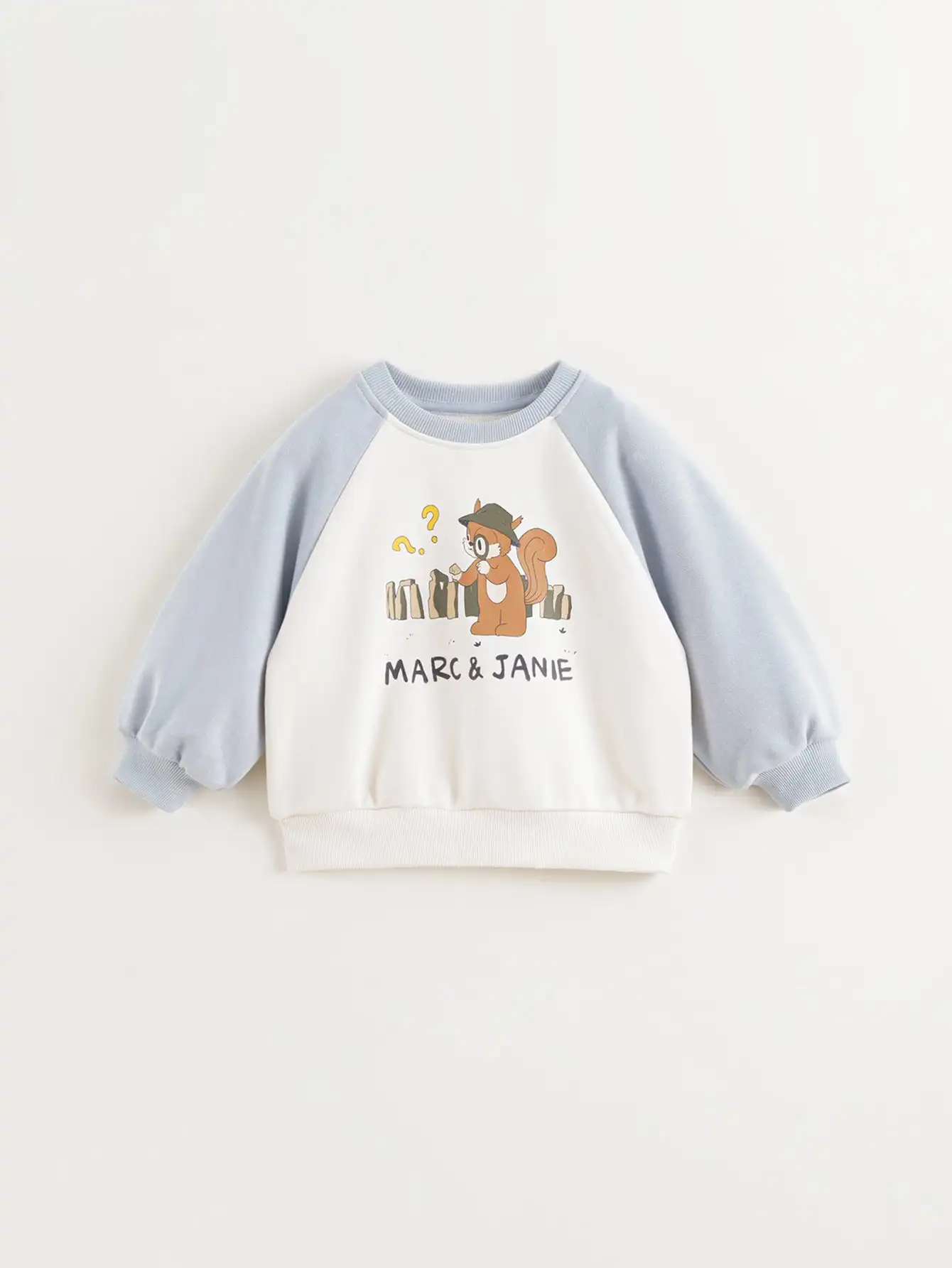 MARC & JANIE Baby Boys Girls Squirrel Printed Plug Sleeve Sweatshirt Clashing Color Crew Neck Shirts Kids Soft Tops 250036