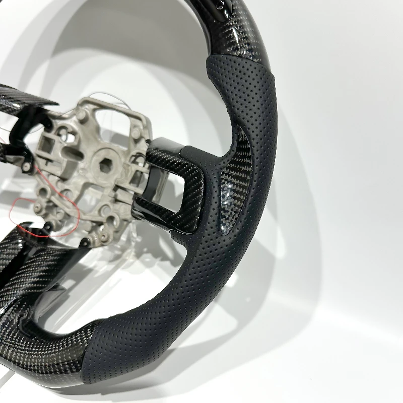 Ford Mustang WIth LED Carbon Fiber Leather Car Steering Wheel 2018 2019 2020 2021 2022 2023 Without airbags