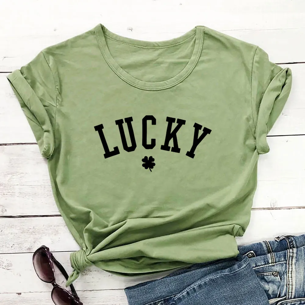 

Lucky St Patrick's Day Shirt 100%Cotton Women's Tshirt Unisex Summer Casual Short Sleeve Top Irish Tee St Patrick's Day Gift