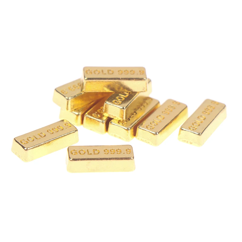 10pcs/set 1:12 Dollhouse Miniature Gold Bars Coin Model For Doll House Decor Accessories Kids Pretend Play Toys Gifts
