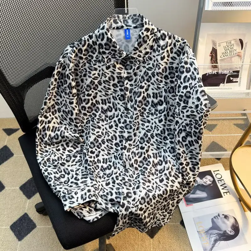 Men's Spring Autumn Leopard Print Jacket Long Sleeve Hip Hop Style Casual Shirt Loose Fit Fashionable Outerwear for Couples