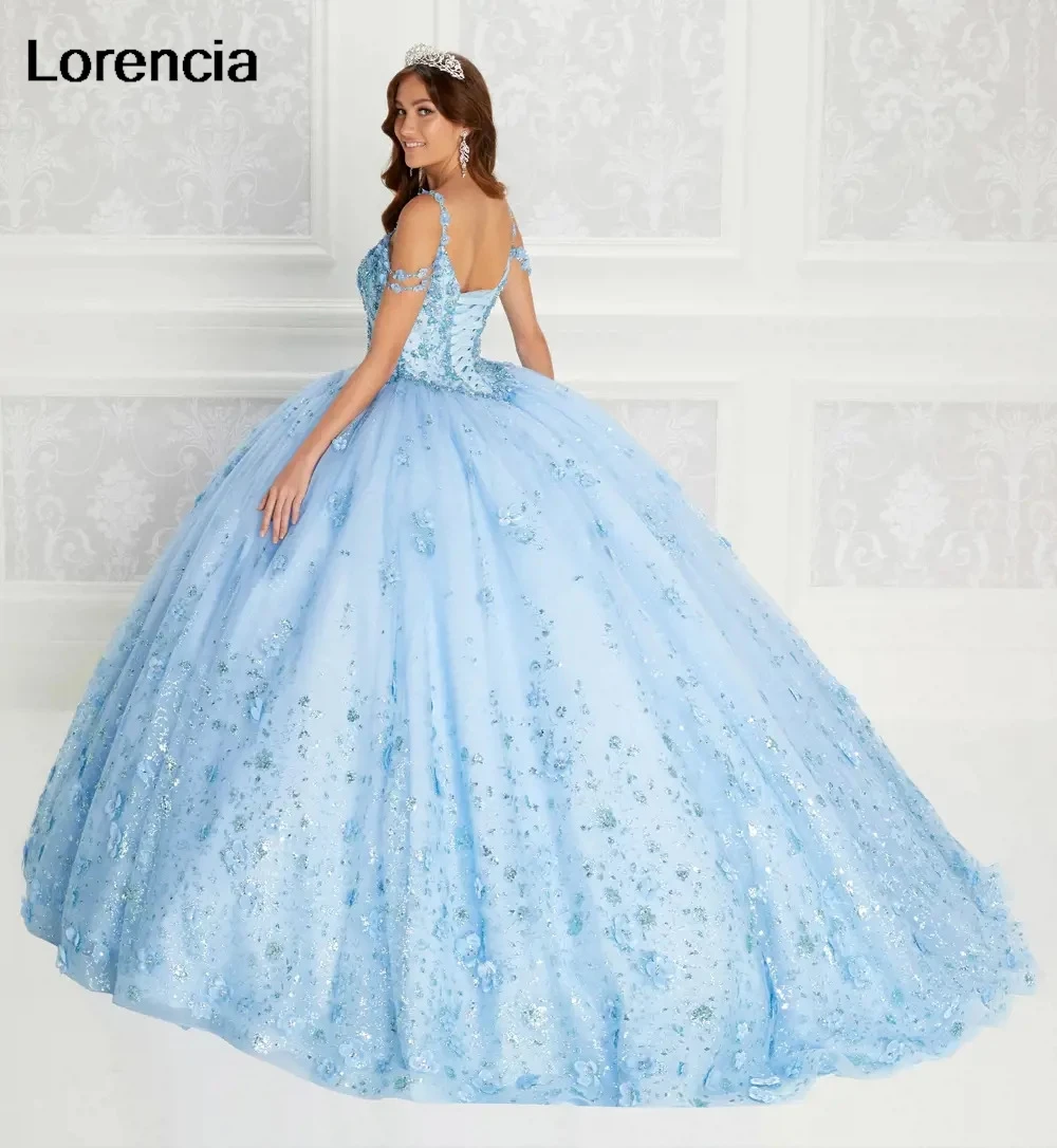 Lorencia glitter azul marinho quinceanera vestido de baile renda apliques miçangas cristal mexicano doce 16 vestidos de 15 anos yqd719