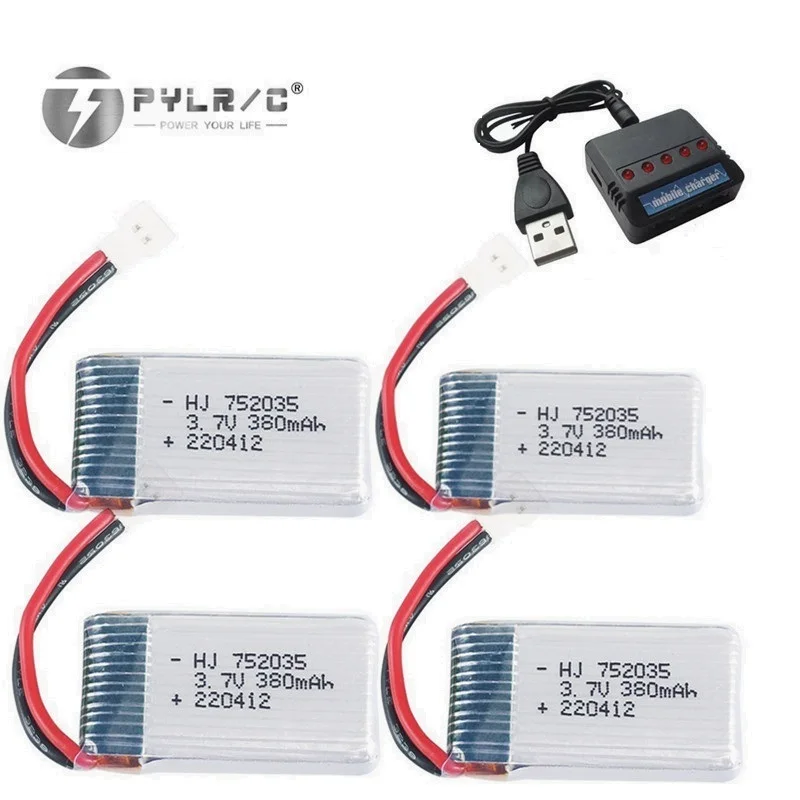 High Capacity 380mAh LiPo Battery with 3.7v for Hubsan X4 H107 Series/ JD385 Compatible JD388 Drones 752035 Spare Batteries