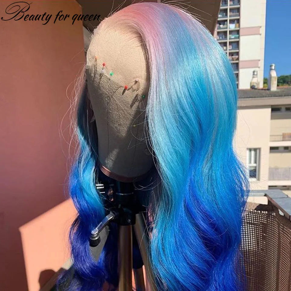Wig Rambut Asli Powder Blue 13x4 Lace Frontal Wig Rambut Manusia 100% Wig Rambut Asli Sangat Cocok Untuk Menghadiri Pesta