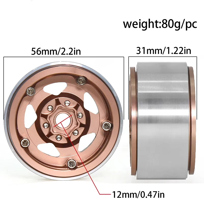 RC Car 4pcs 1.9 Inch Beadlock RC Wheel Rim Set Wheel Hub for 1:10 RC Crawler Car Axial SCX10 II 90046 SCX10 III AXI03007 TRX4