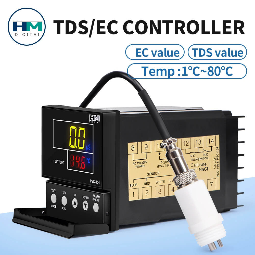 PSC-150 kontroler monitora TDS & EC 9999 PPM Online cyfrowy miernik przewodności elektrycznej przemysłowy sterownik uzdatniania wody