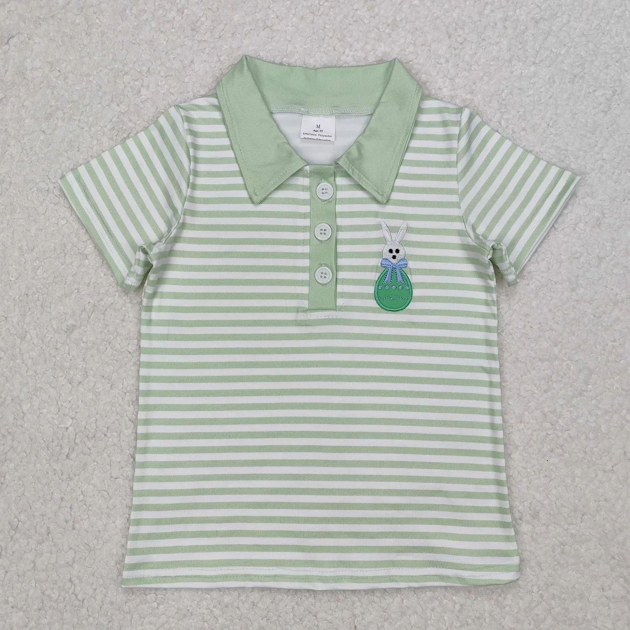 Wholesale Toddler Stripes Pullover Infant Kids Embroidery Rabbit Egg Tee T-shirt Children Short Sleeves Easter Baby Boy Shirt