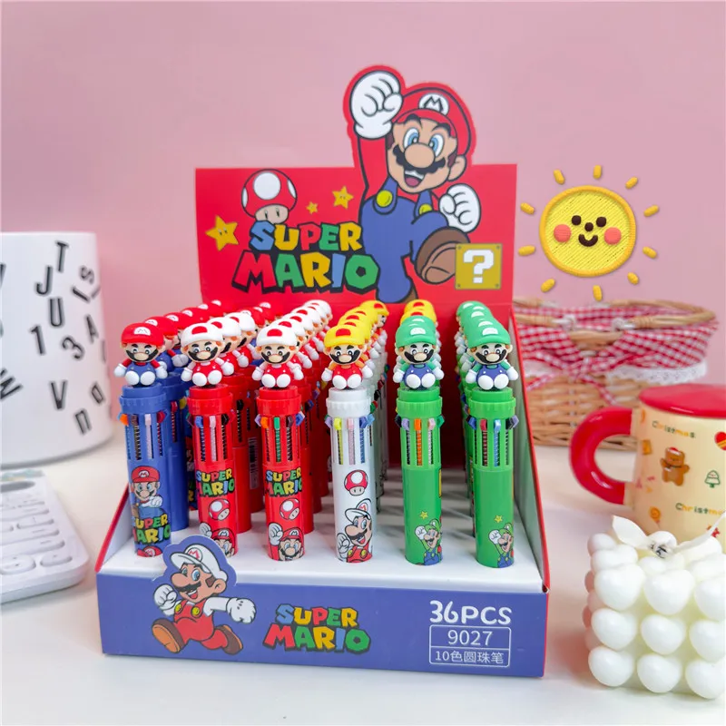 18/36pcs Anime Super Mario penna a sfera Sanrio 10 colori penne Gel cancelleria per studenti materiale scolastico Cartoon Press Writing Pen