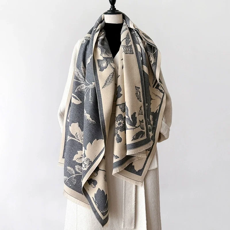 

Women Thick Warm Winter Scarves Design Print Imitation Cashmere Pashmina Shawl Lady Wrap Scarves Knitted Foulard Blanket Scraf