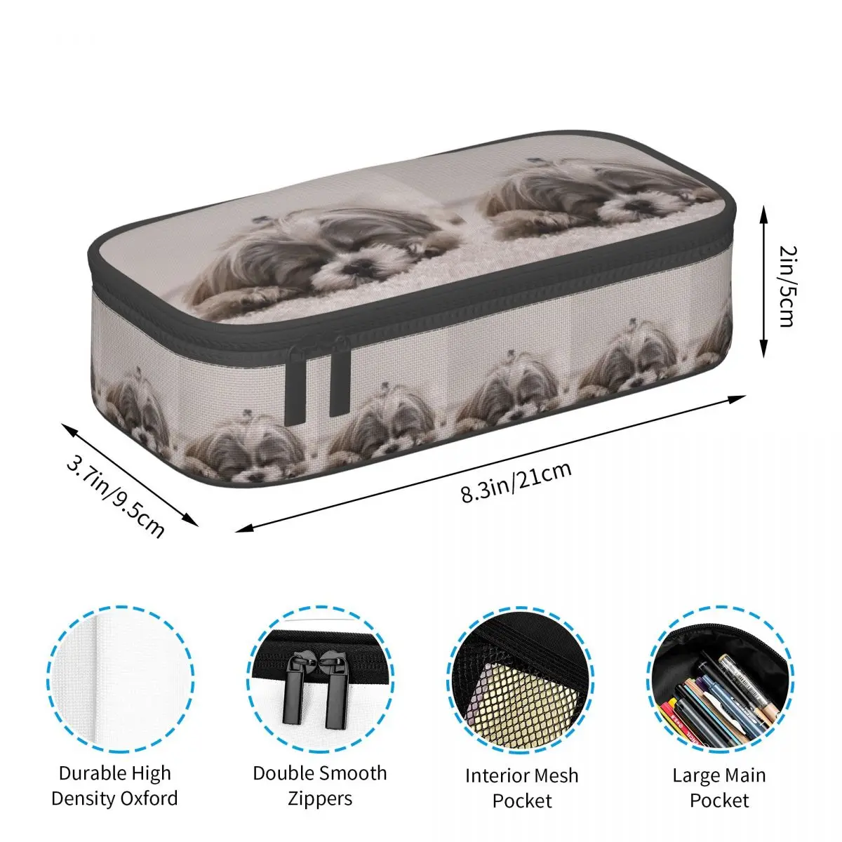 Shih Tzu Estuche para lápices para dormir para niños, caja para bolígrafos escolares, bolsa para lápices, suministros de papelería, bolsa porta bolígrafos