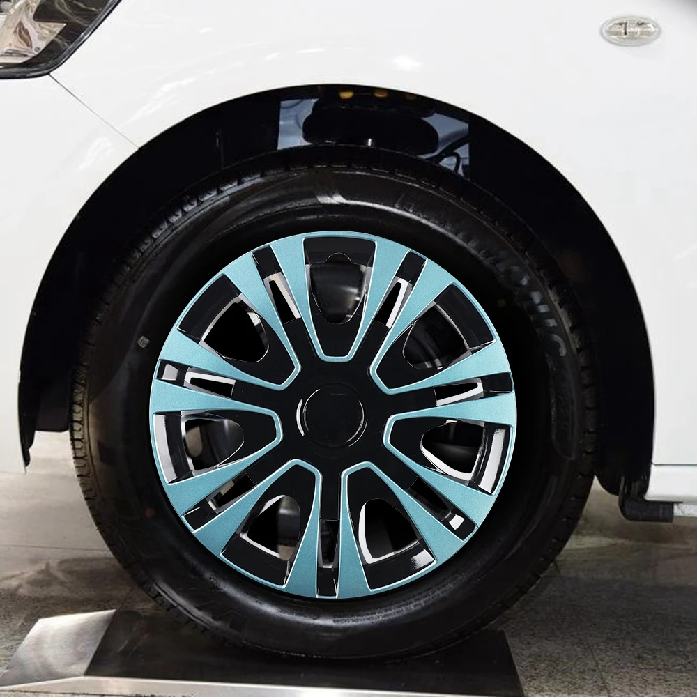 4pcs/set ABS 13 Inch Car Vehicle Wheel Sky Blue Rim Cover Hub Caps R13 Racing Style Rim Center Cover Car Exterior Accessories