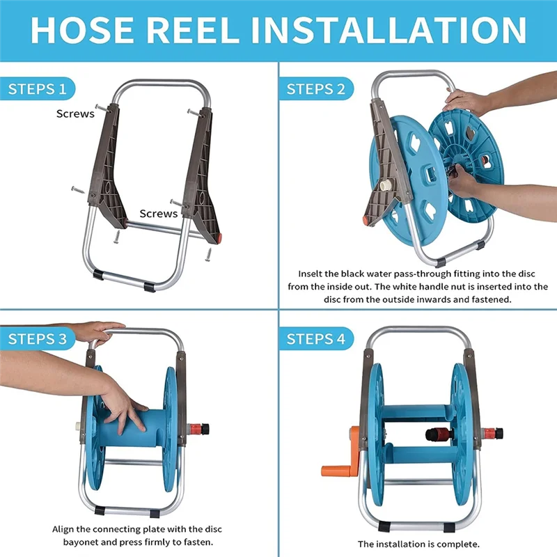 

LatestGarden Hose Reel - Wall/Floor Mounted Hose Reel 5/8 in X 131Ft, Hose Holder with Hose Adapter for Outside Garden Yard