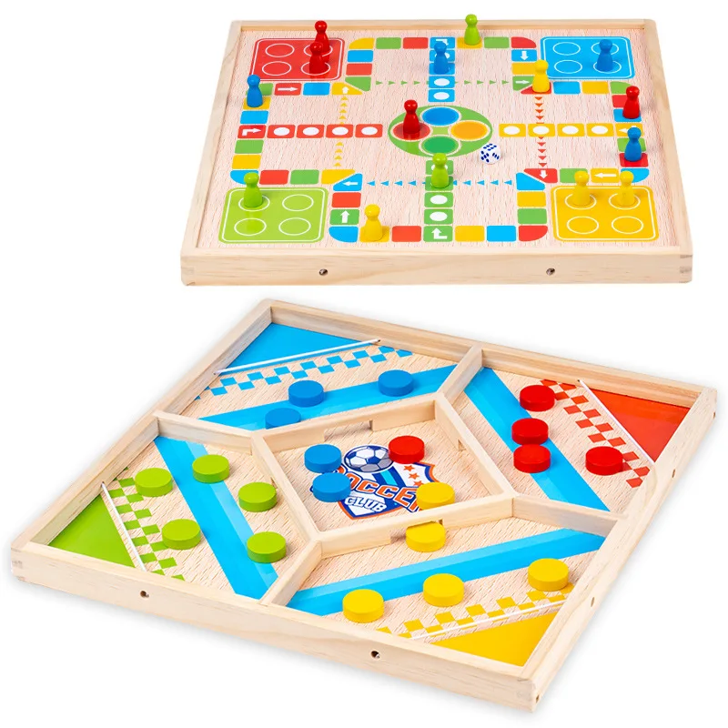 Wooden Multiplayer Bouncing Chess Children's Tabletop Games Parent-Child Interaction Multifunctional Flight Chess Toys