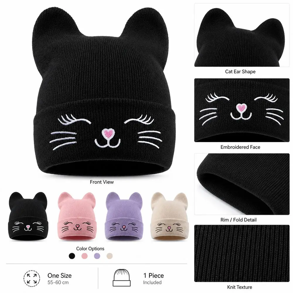 New Yarn Cat Ear Beanie Y2K Harajuku Punk Gothic Striped Beanie Stretchable Knit Knitted Beanie Hat Casual Streetwear