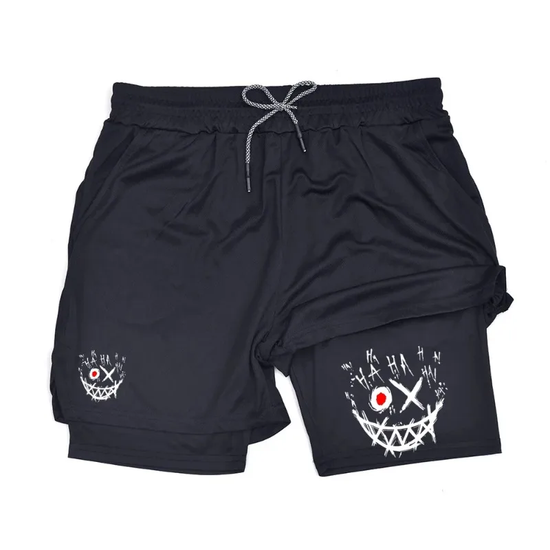 Comfortable Elastic 2-in-1 Men Running Shorts with Phone Pocket Towel Loop Gym Workout Quick Dry Fashion Versatile Double-deck