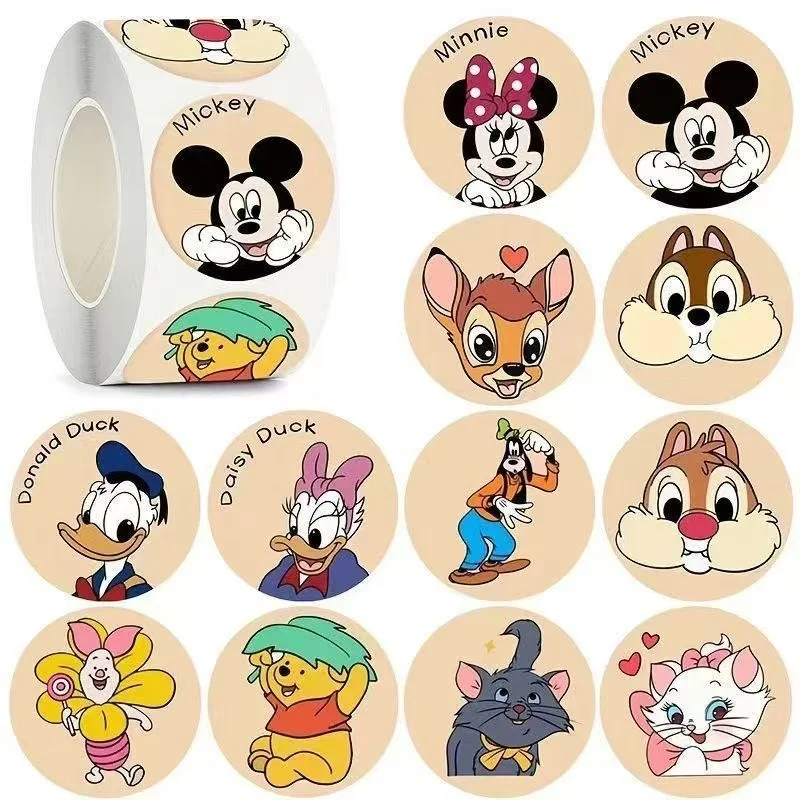500 uds/rollo de pegatinas Kawaii de todas las series de Disney, calcomanías de grafiti para equipaje, pegatinas decorativas para cierre de regalo
