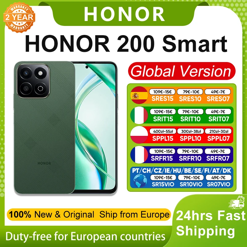 HONOR 200 Smart 5G Smartphone Versión Global, IP64, SGS, Batería de 5200 mAh, S…