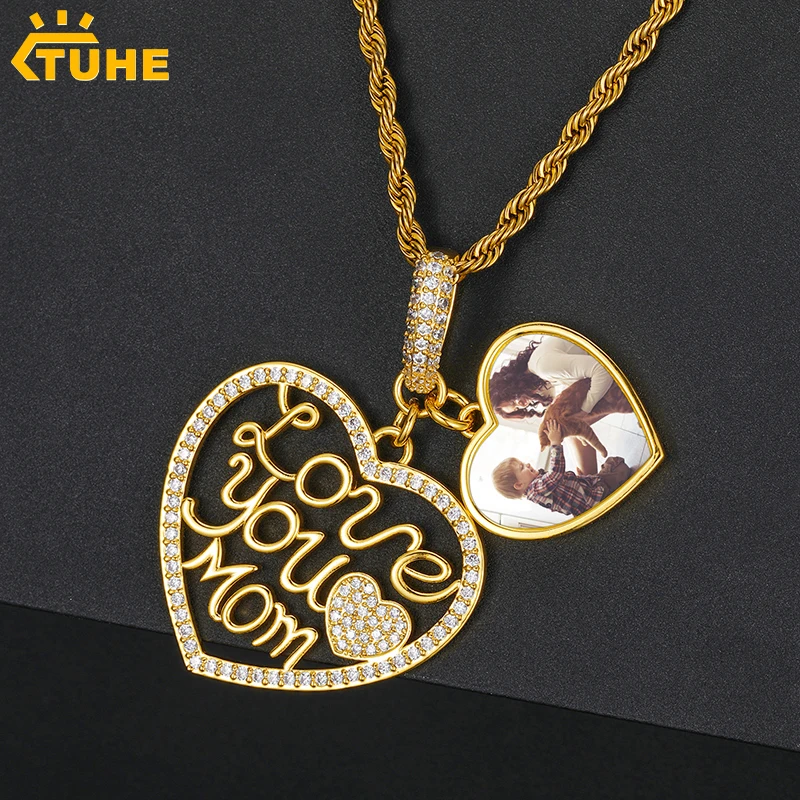 

Heart Custom Photo Pendant Necklace Women For Men Hip Hop Jewelry Medallions Iced Out Zircon Pendant Engraved Name Gift