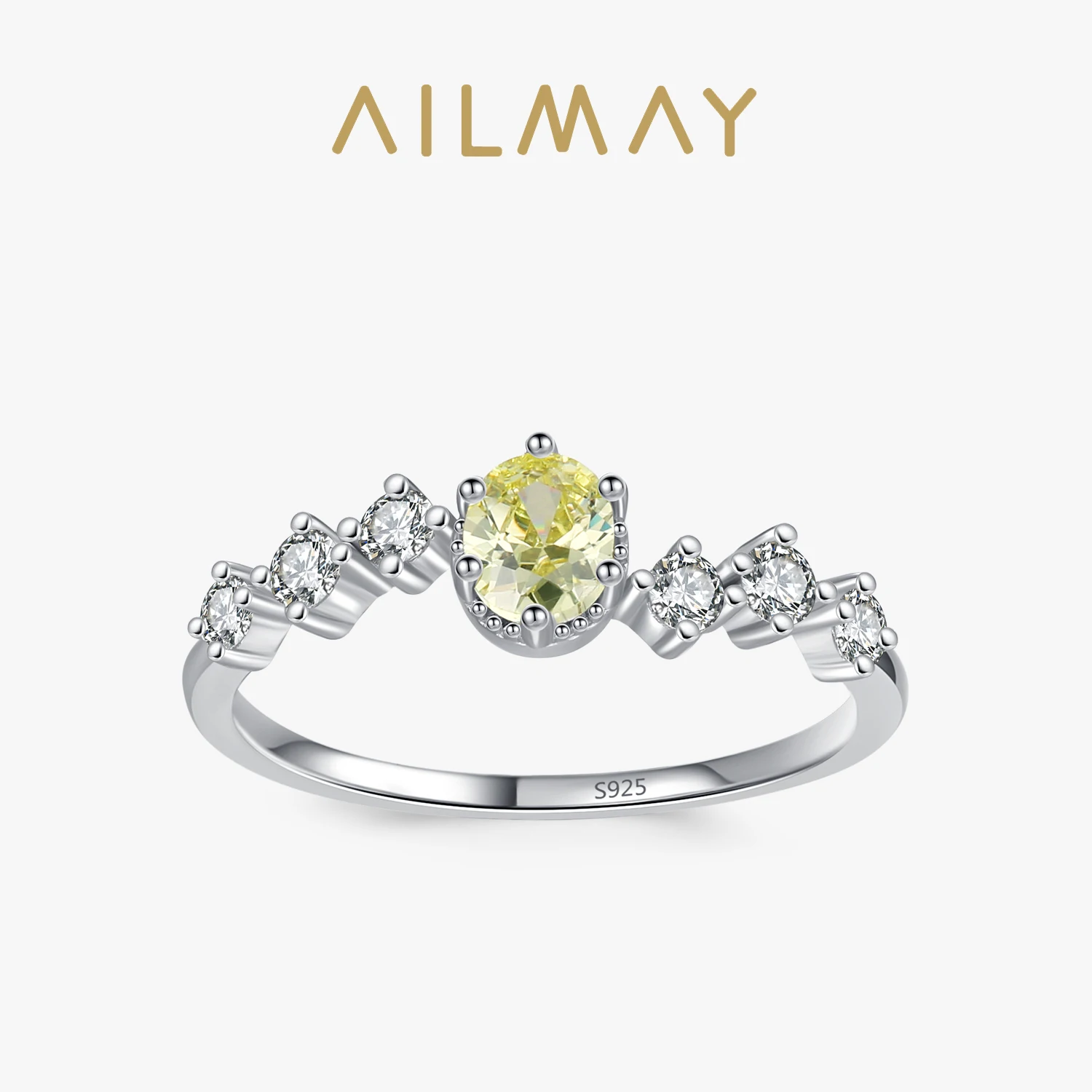 

Ailmay Elegant 925 Sterling Silver Oval Lemon Yellow Zircon Ring For Women Fashion Gemstone Engagement Band