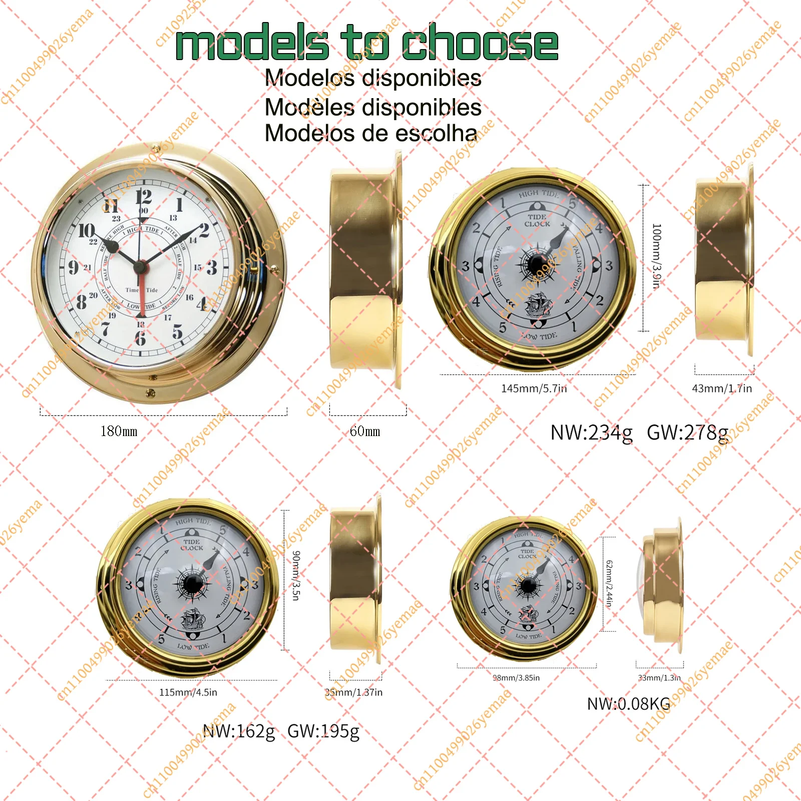 Nautical Brass Porthole Tide Clock - Vintage Maritime Navigation Wall Decor for Home & Sailing Lovers