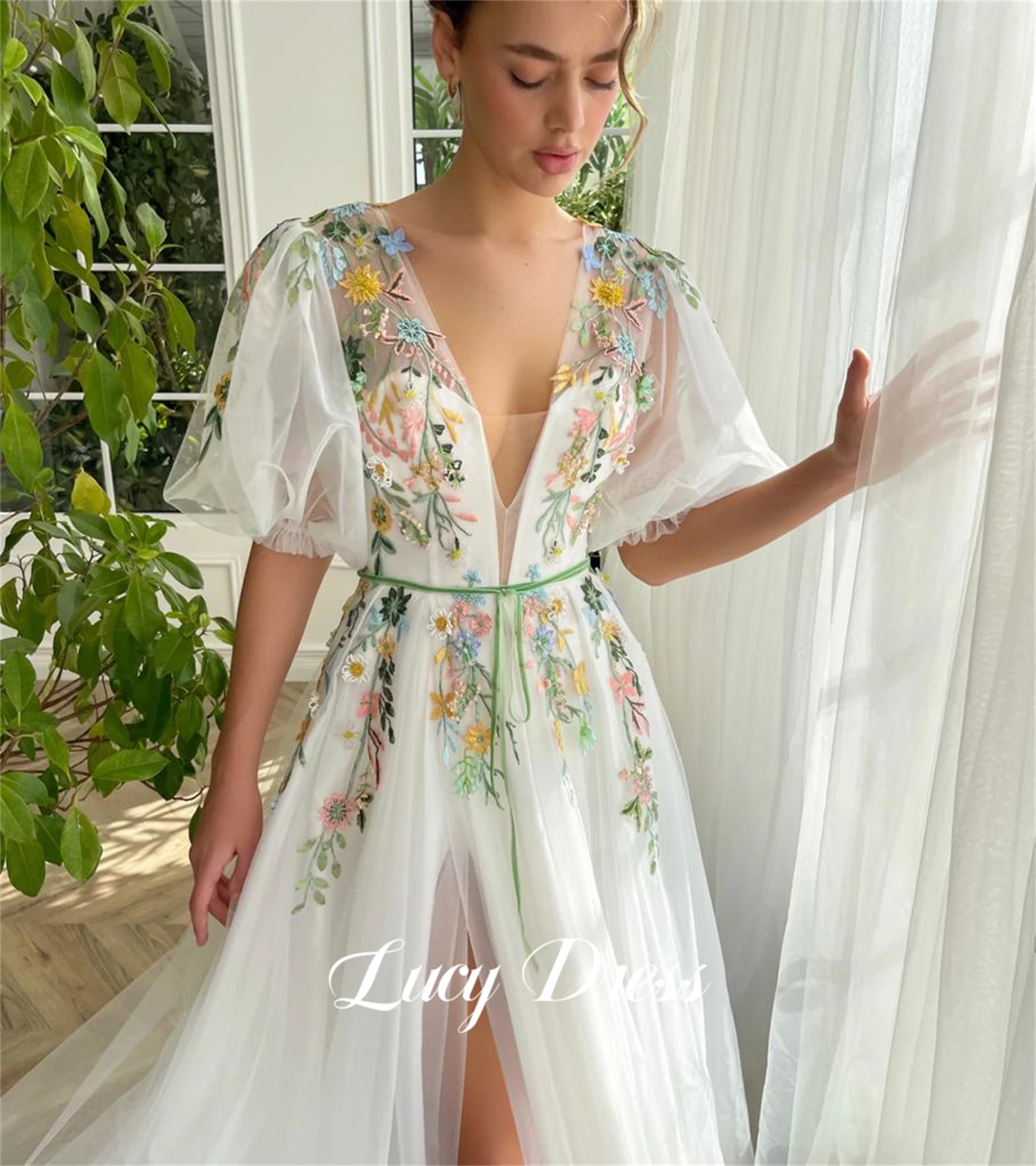 Lucy Graduation Gown Ball Wedding Party Line A Floral Embroidery Fabric Luxurious Evening Dresses Elegant Women 2024 Women's