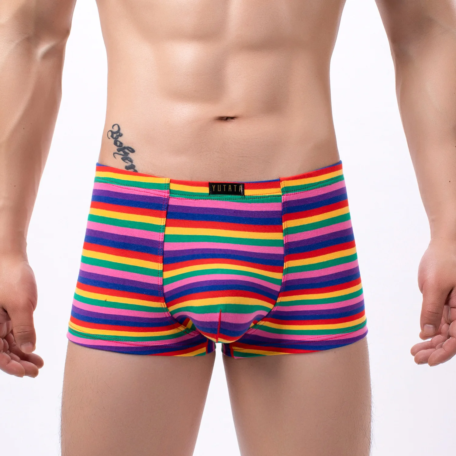 

Men's Boxy Underwear Striped Cotton Breathable Comfortable Sweat Absorption Underpant Youth Mid-rise U Convex Pouch Boxer Shorts