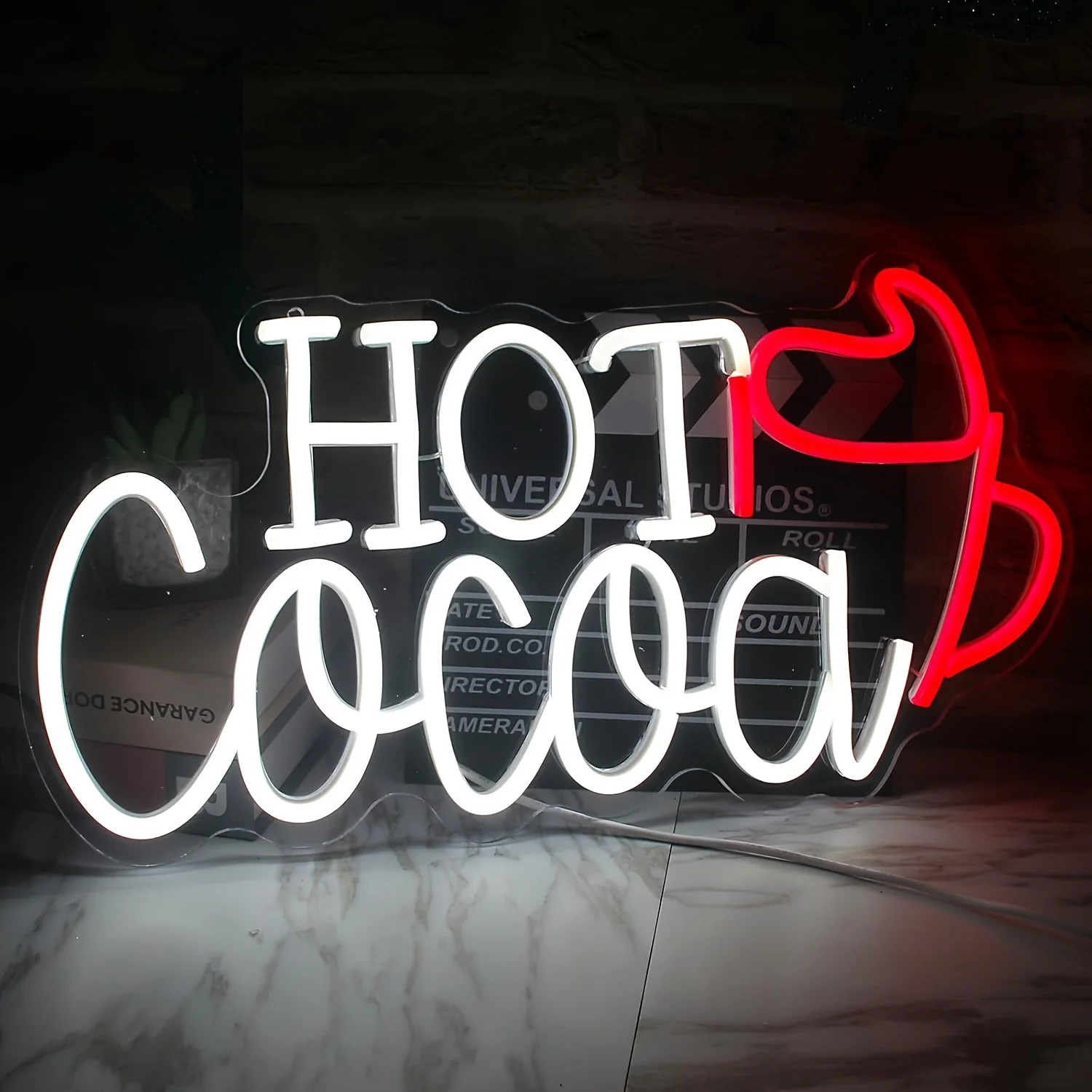 

Hot Cocoa" Neon Sign - Warm White & Red Glow, USB-Powered Wall-Mounted Light with Switch, Perfect for Home, Cafe, or Bar Decor