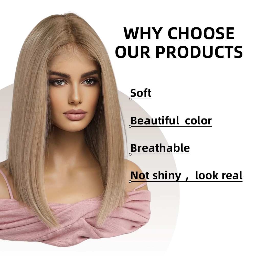 La Sylphide Blonde Brown Straight Lace Wig Synthetic Lace Front Wigs for Women Middle Part Nature Hair for Daily Party