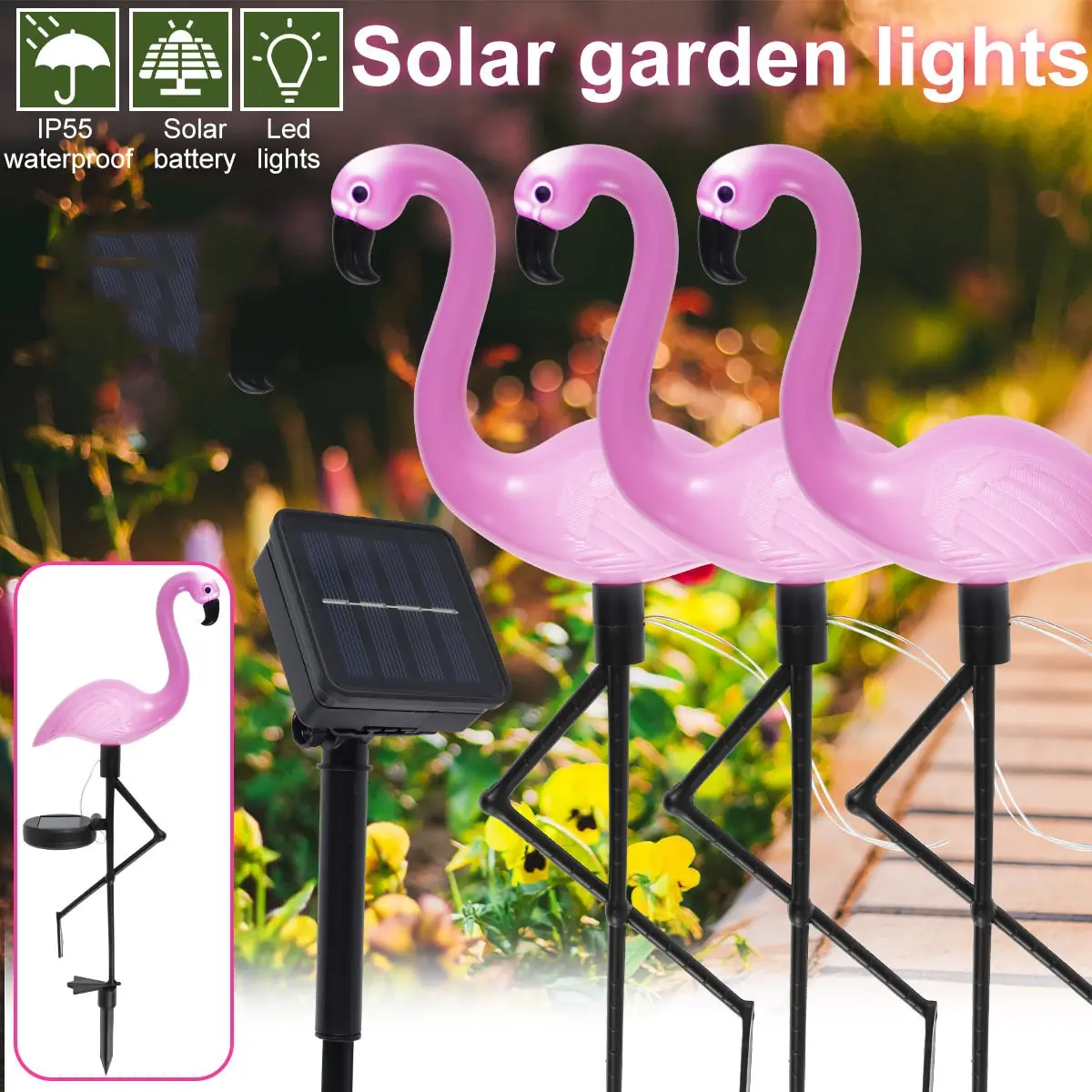 1/3PCS Flamingo Solar Light IP65 Waterproof LED Stake Light Landscape Ground Lamp for Outdoor Pathway Xmas Garden Decor