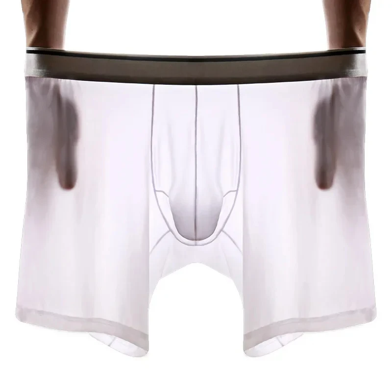 Men's Ice Silk Underwear Sports Boxer Shorts Breathable Comfy Workout Fitness Lengthening Wear Resistant Flat Boxers Long Cock