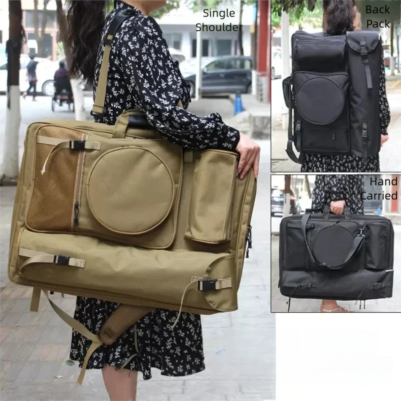 New Artist Backpack A2 Art Portfolio Bag For Drawing Art Supply Storage Waterproof Travel Drawing Briefcase Black/Khaki Art Bag