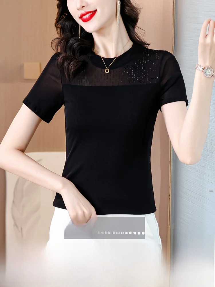 

Женская футболка Bla Me Base irt, лето 2024, новая круглая футболка Ne ort Sve, эластичный утягивающий топ со стразами, модная одежда...