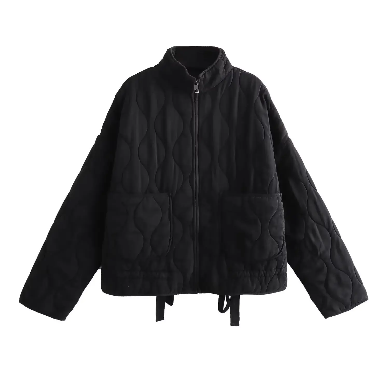 

Autumn and Winter New Diamond Plaid Cotton Jacket Cotton Quilted Jacket for Women Stand Collar Pocket Cotton-padded Casual Coat