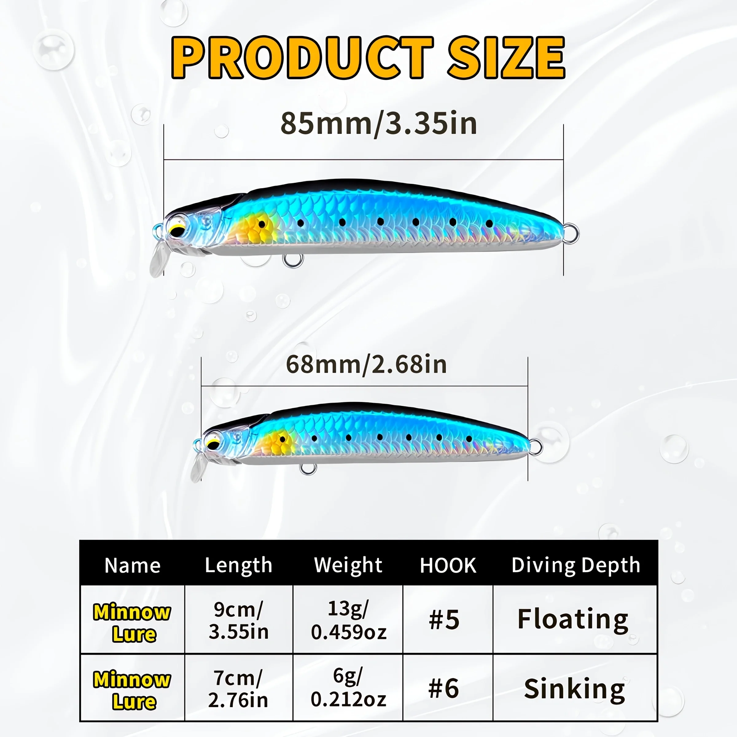 Replaceable Dual-Lip Interchangeable Head Bionic Long-Cast Minnow Lure, Floating 9cm/13g & Sinking 7cm/6g, Built-in Rattle, Spec
