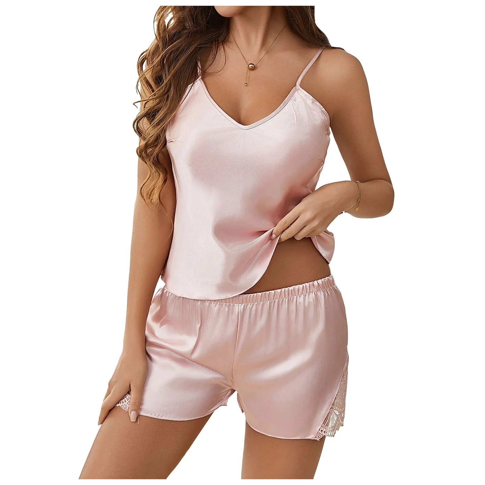 

Women Pajama Sets 2pcs Satin Sexy Sling Lingerie Tops And Shorts Sleepwear For Women Plus Size Floral Lace Homewear Pijama Mujer