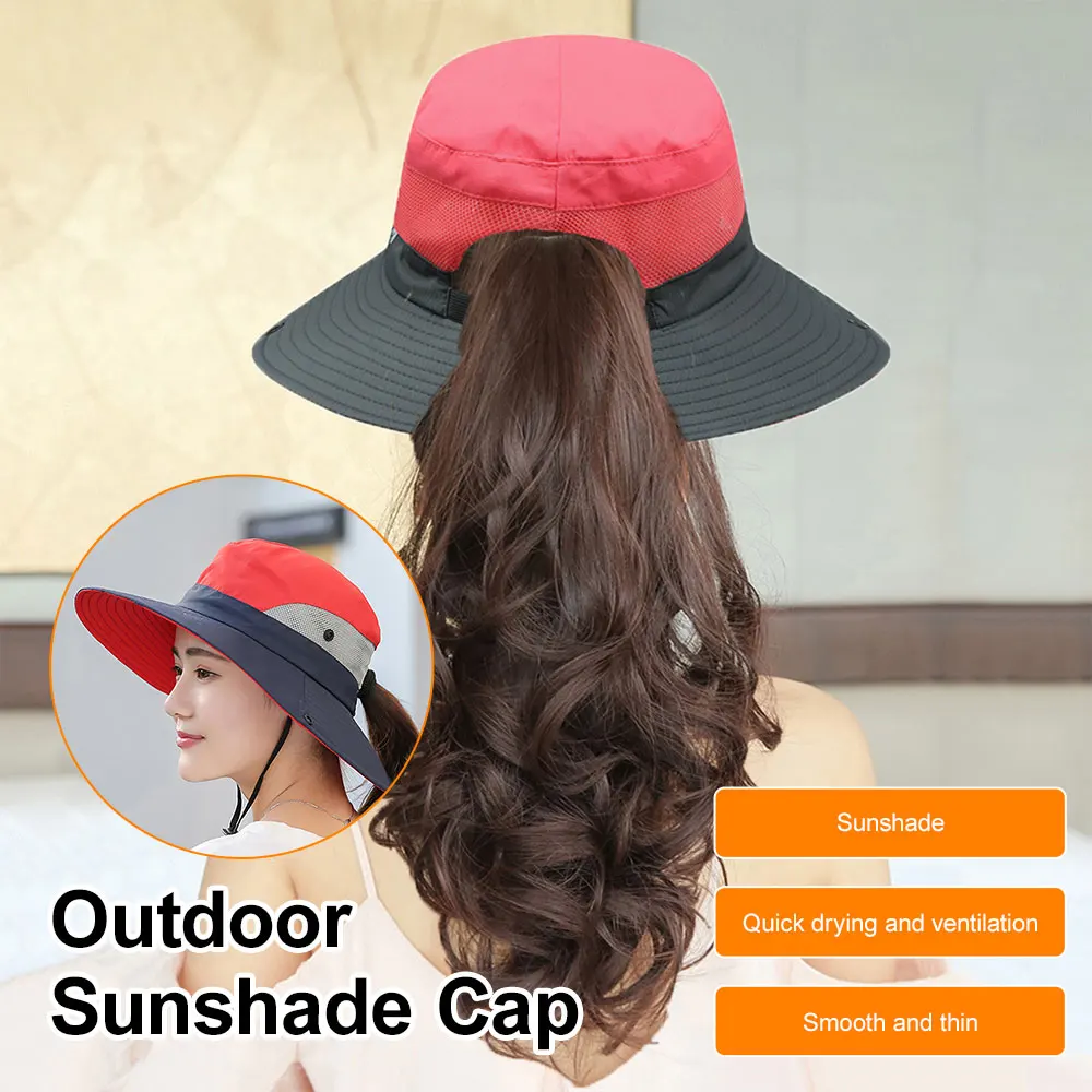 Outdoor Sunshade Hat Fishing Hat Summer Men Women Large Wide Brim Bob Hiking Outdoor Fishing Hat with Chain Strap