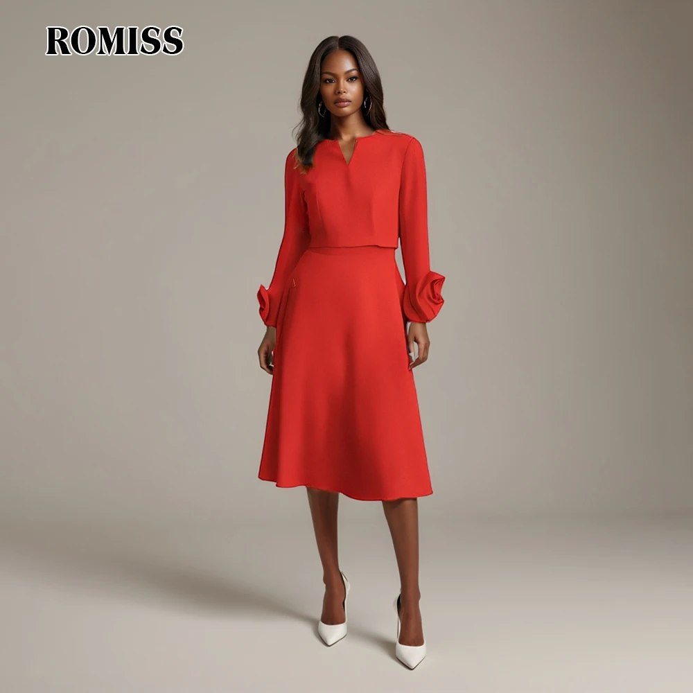 

ROMISS Solid Two Piece Set For Women V Neck Long Sleeve Spliced Appliques Top High Waist Loose Skirt Elegant Sets Female