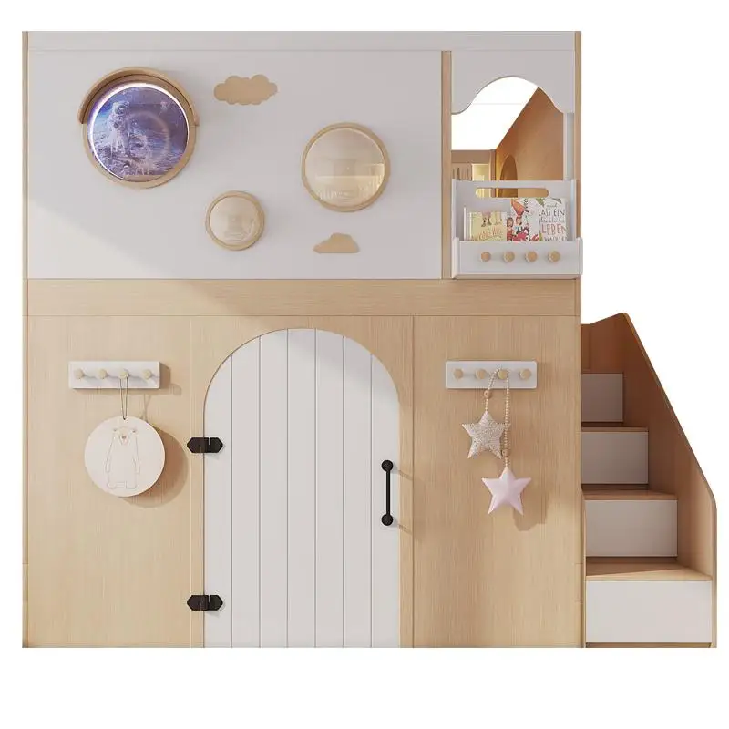 The space capsule has bunk beds on and off, and goes to the closet and cloakroom.