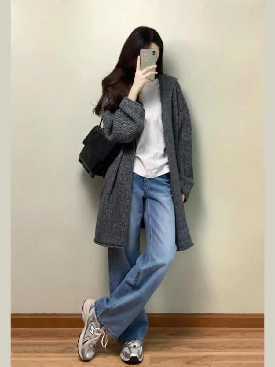 Outono inverno 100% lã merino cardigan feminino médio longo grosso casual solto moda malha cashmere camisola jaqueta