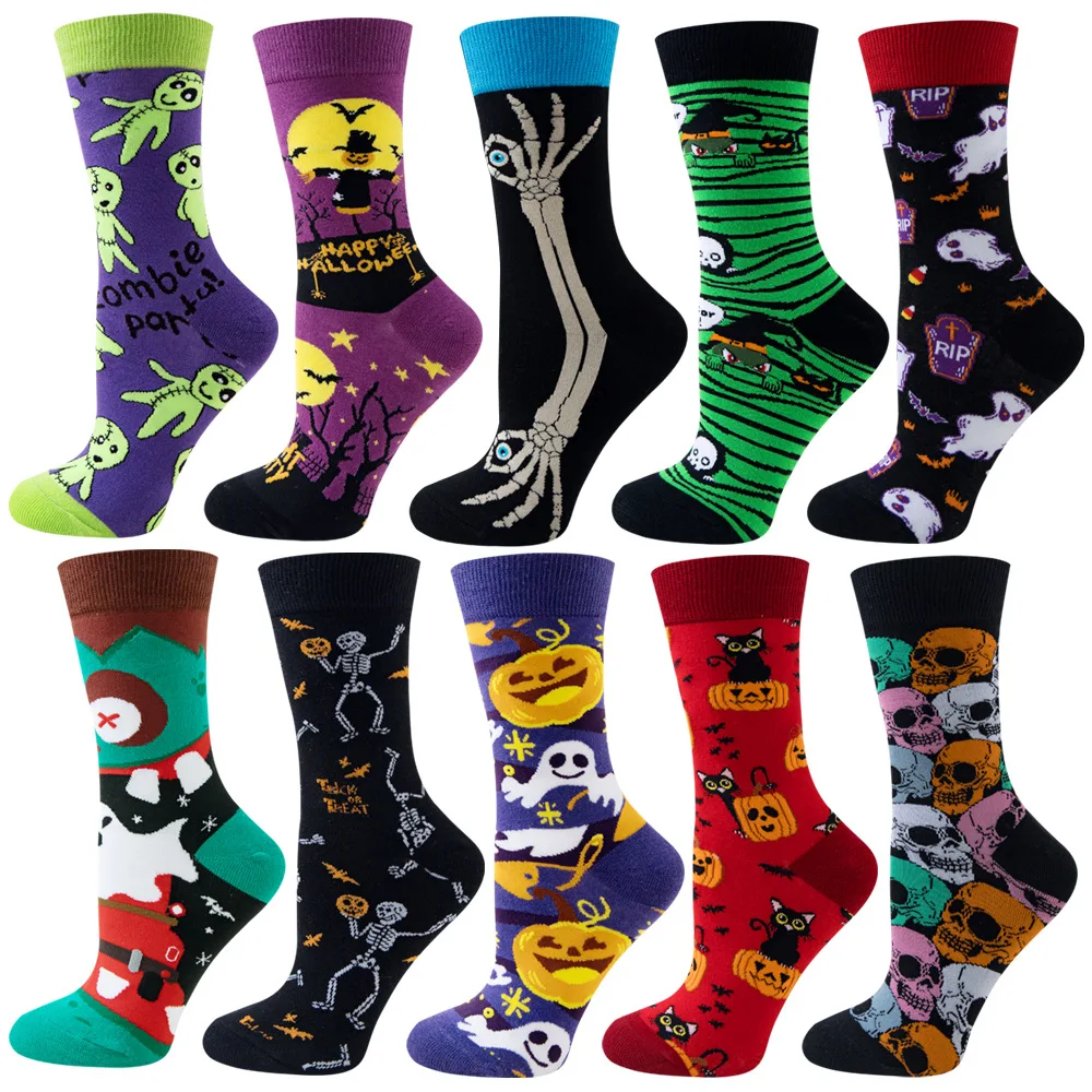 

Funny Halloween Socks Pumpkin Skull Pattern Cotton Socks Women's Birthday Gifts Men's Sports Socks