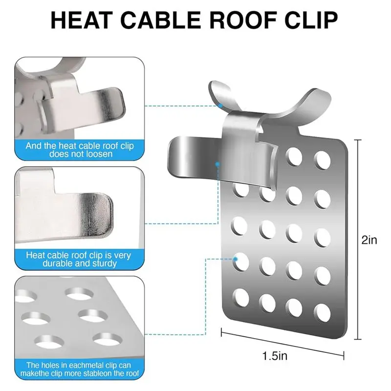 AS94-Roof De-Icing Cable Clips, 100 Pack Aluminum Roof Clips, Metal Clip, Heat Cable Roof Clip, De-Icing Cable Clamps