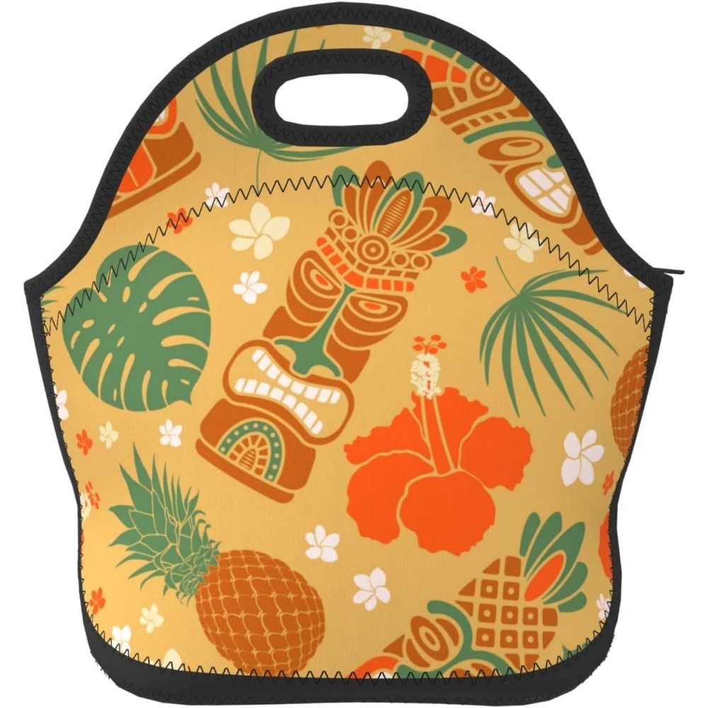 

Tiki Mask Tropical Pineapple Hawaii Yellow Insulated Lunch Box Food Bag Neoprene Handbag Lunchbox Cooler Warm Pouch Tote Bag