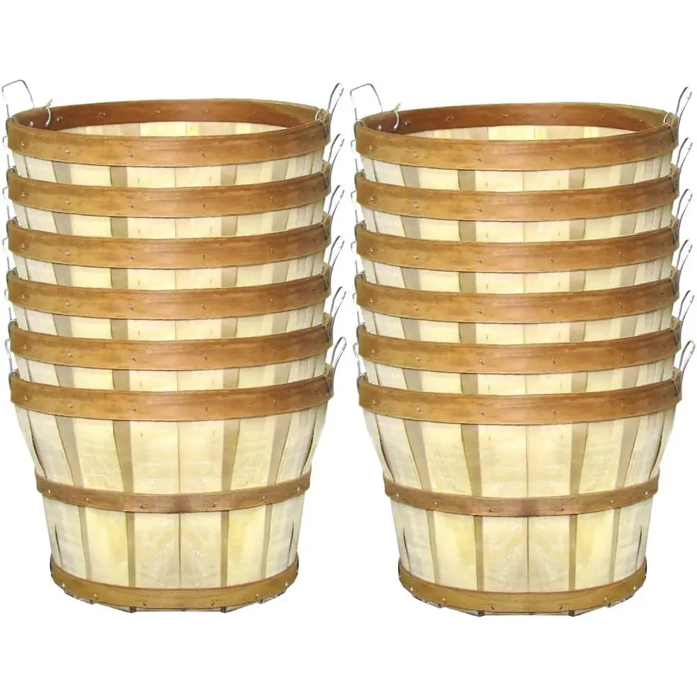 

Деревянные корзины для сбора урожая, хранения, декора, 14,5 дюймов, натуральные, 1/2 бушеля, 2 петлевые ручки, упаковка из 12 штук