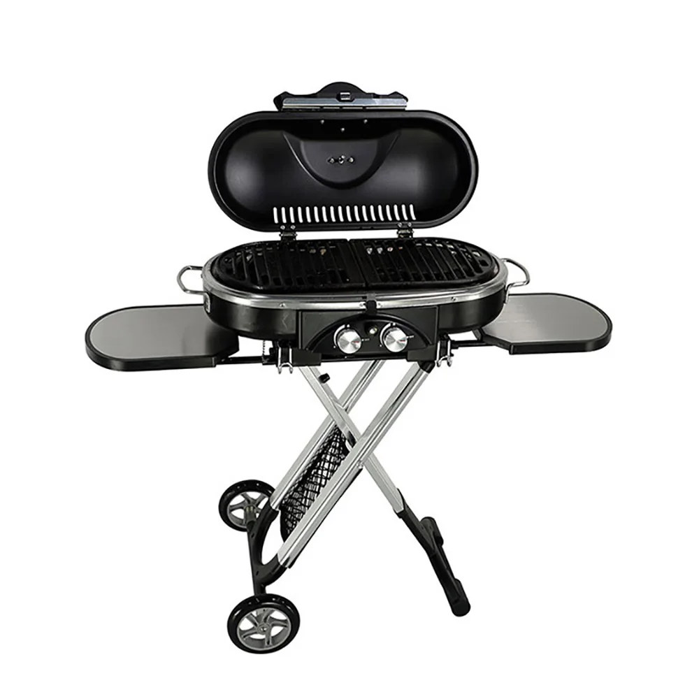 Portable Outdoor Camping BBQ Grill Table with Detachable Rolling Wheel Portable Propane  Table Powder Coated Steel Metal
