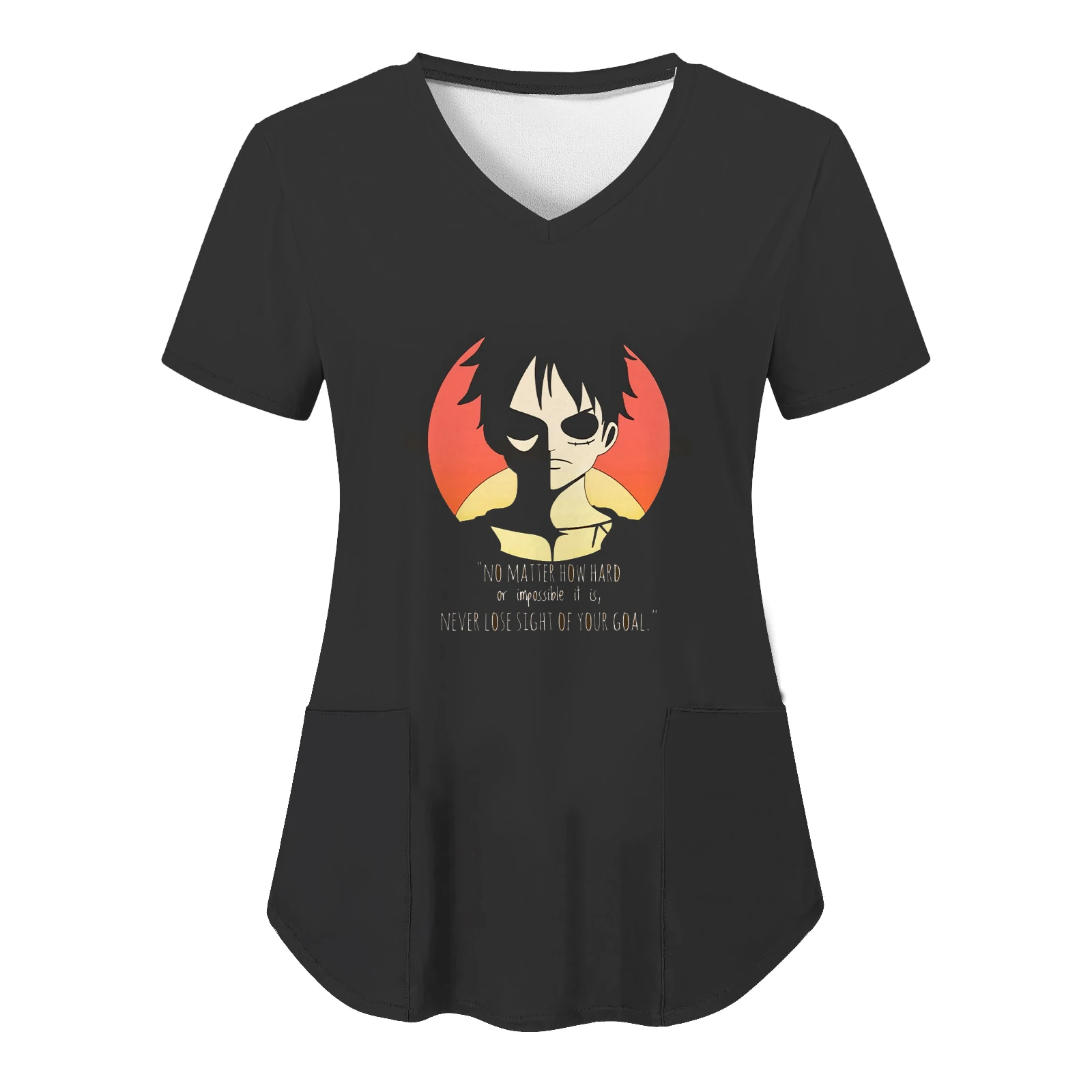 Anime T-shirts V Neck Zevity One Piece Top Women 2024 Nurse Uniform Pocket Woman Clothes Hospital Tops Uniform Pocket Neck Anime