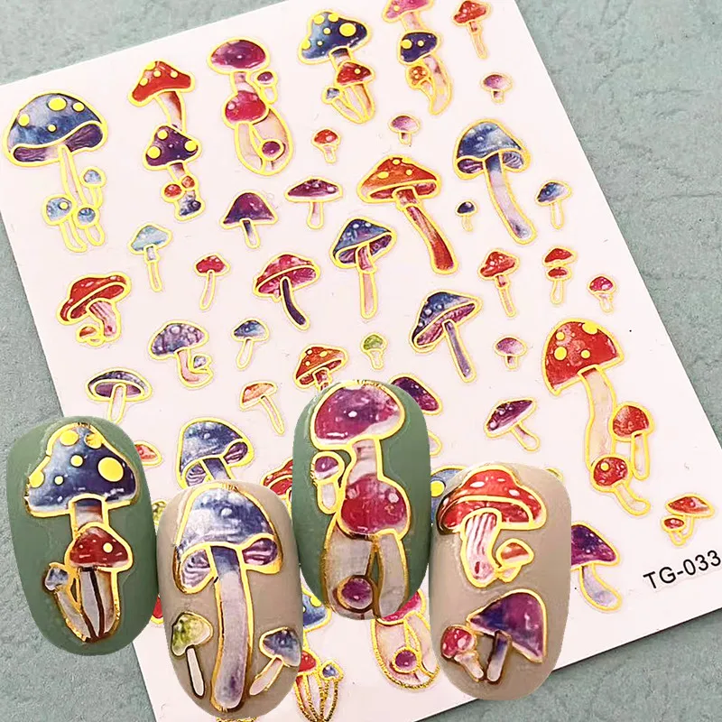 Newest Shinning Mushroom Design Self Adhesive Decal Stamping DIY Decoration Tips Nail Art Stickers TG 033