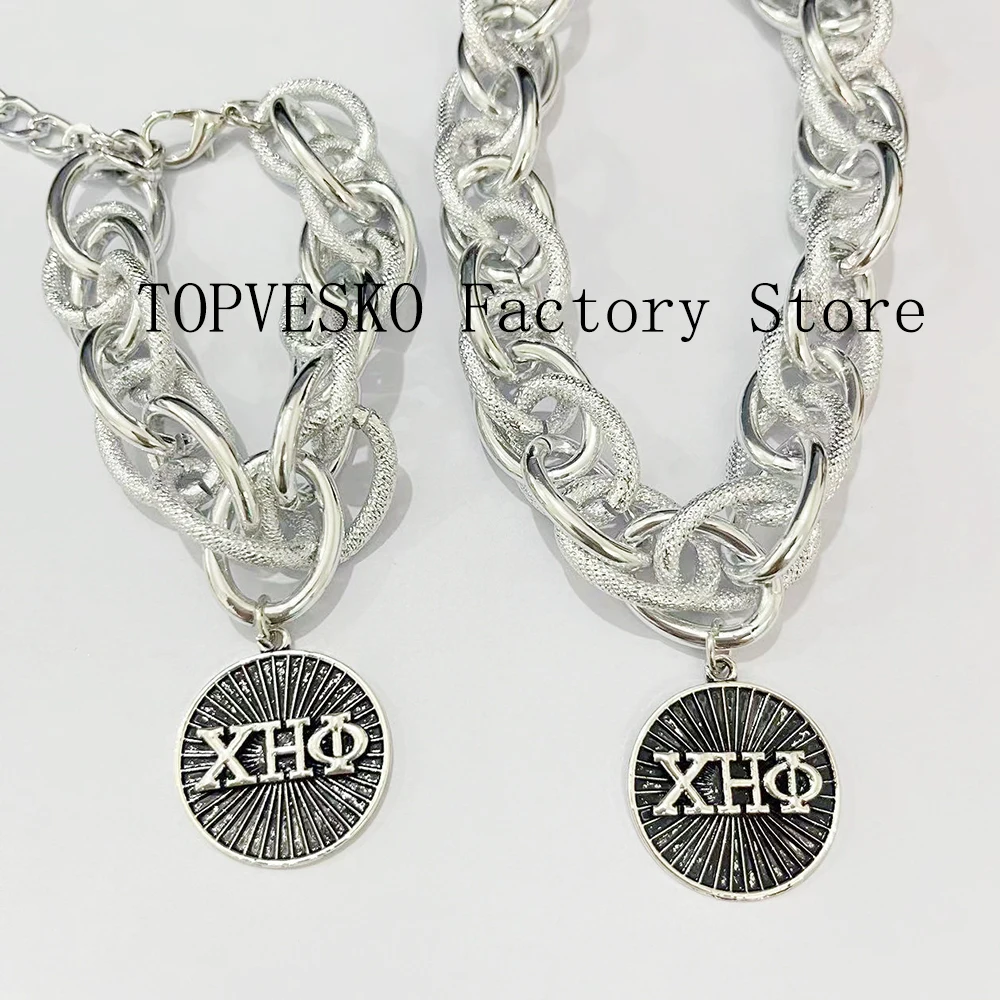 Custom Greek Sisterhood XHO Chi Eta Phi Letter Necklace Bracelet Set