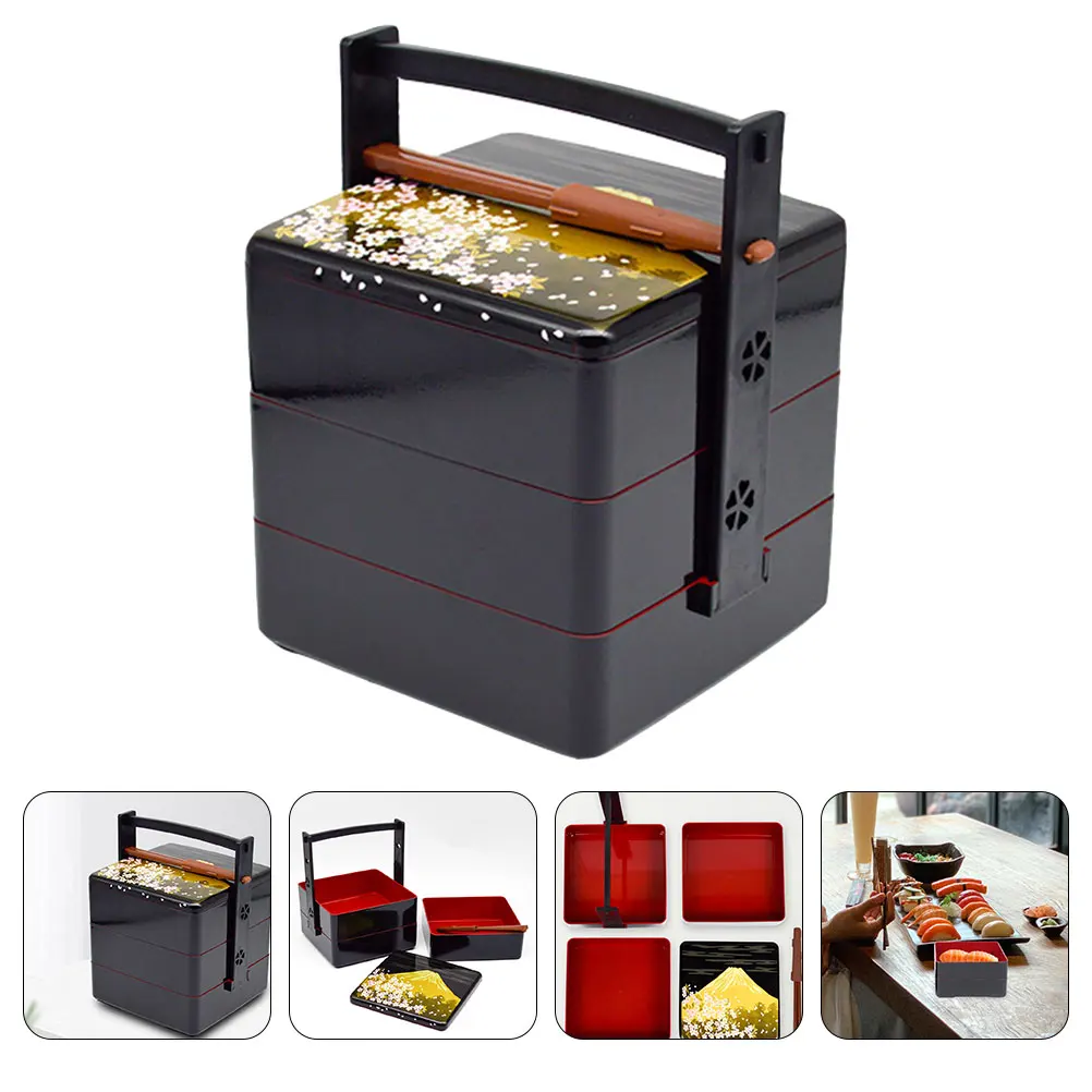 

1 set Portable Sushi Box 16 5x15x20cm Black Red Bento Containers Japanese Picnic Food Storage Tray Layered Container