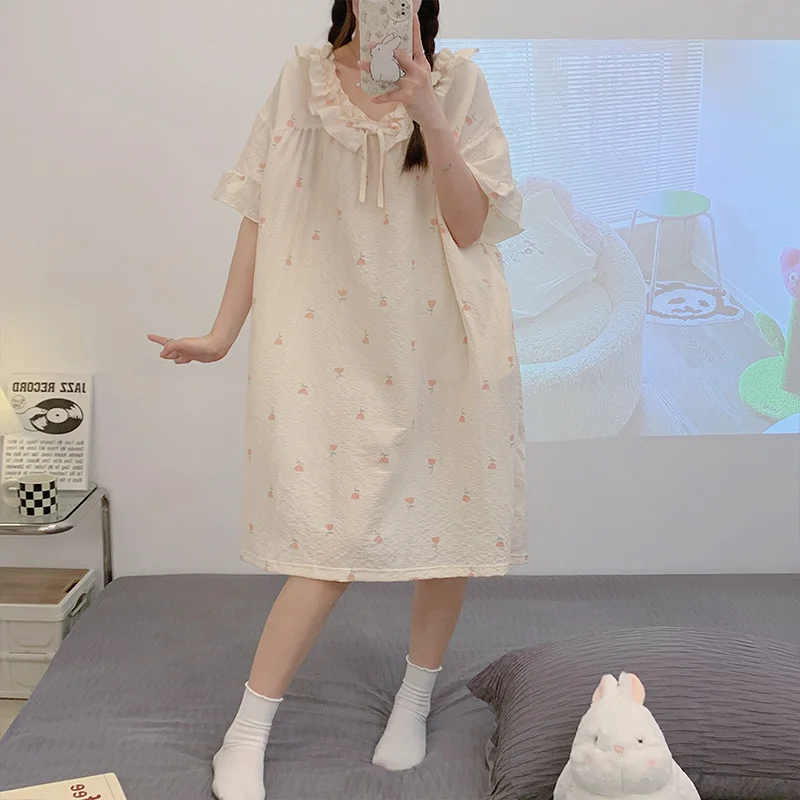 Sweet Nightgowns Women Japanese Style Lolita Summer Half Sleeve Loungewear Baggy Aesthetic Advanced Stylish Youthful Vitality